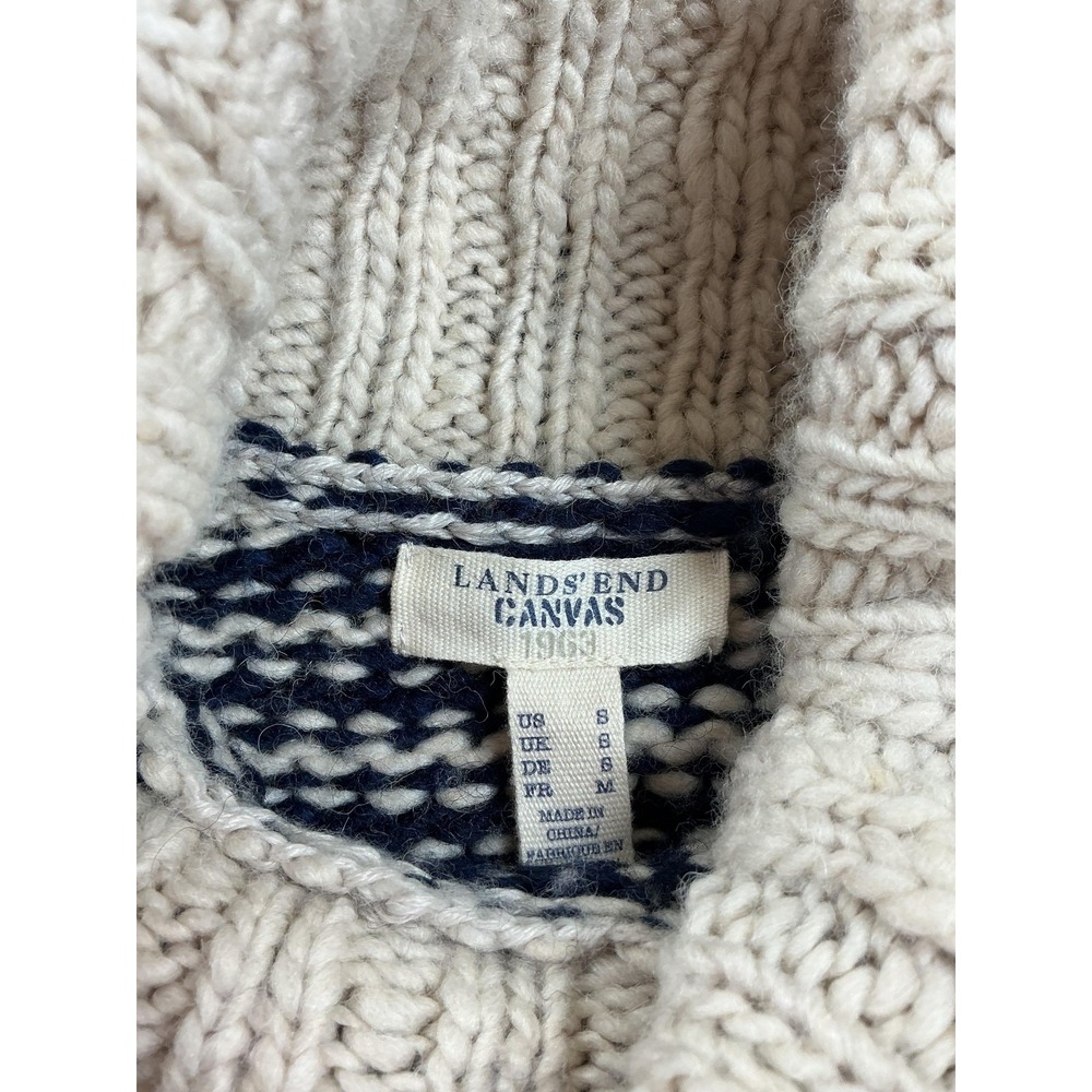 Lands' End Canvas Sweater Womens Small Blue Striped Wool‎ Blend Turtleneck Knit - Picture 2 of 9